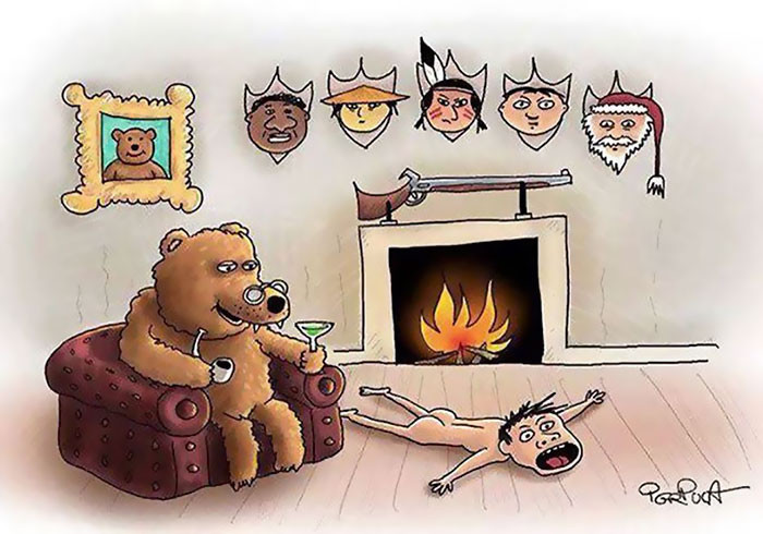 циничная карикатура люди и животные