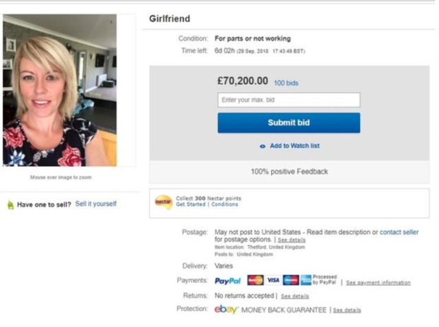 Парень решил продать свою девушку на eBay