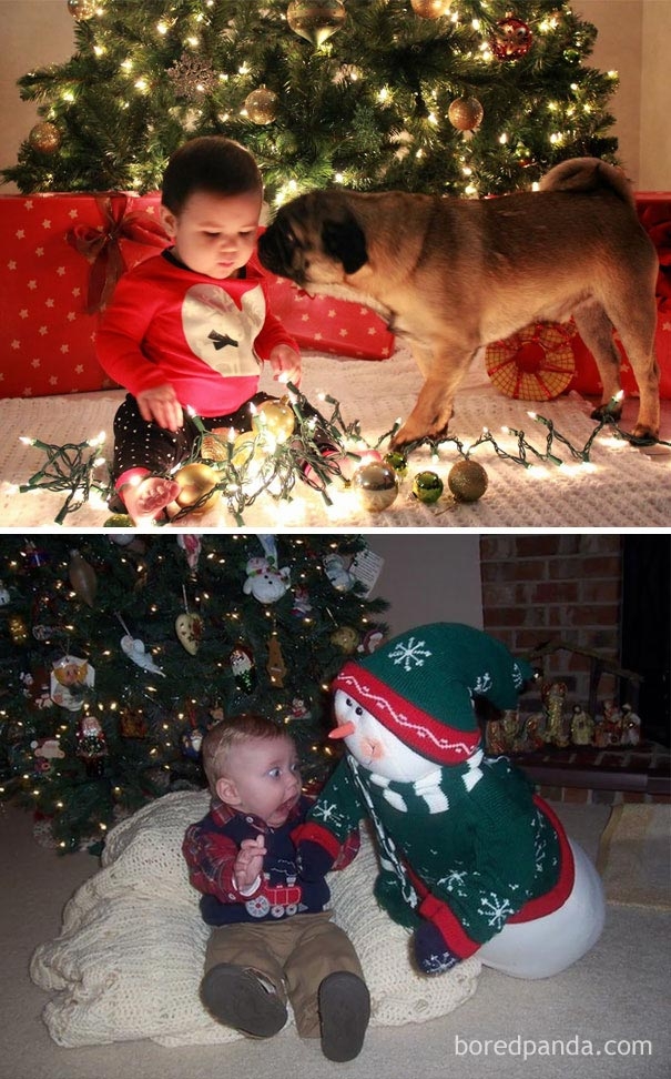 Смешные попытки родителей повторить рождественские фотографии младенцев, закончившиеся полным провалом 
