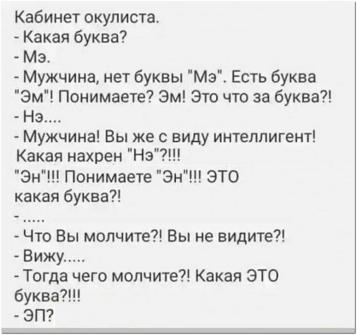 Фразы 25. Кабинет окулиста какая буква МЭ. Анекдот кабинет окулиста какая буква МЭ.